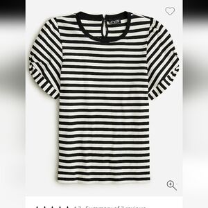 J.Crew Women's Black and White Preppy Coastal Striped Puff Sleeve Top NWOT